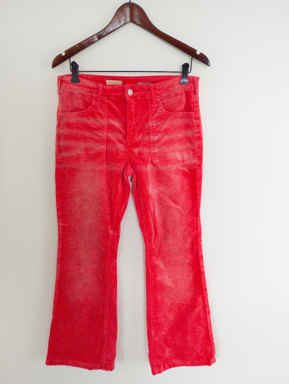 Pilcro Anthropologie The Icon Corduroy Flare Pants Patch Pocket Red Size 29